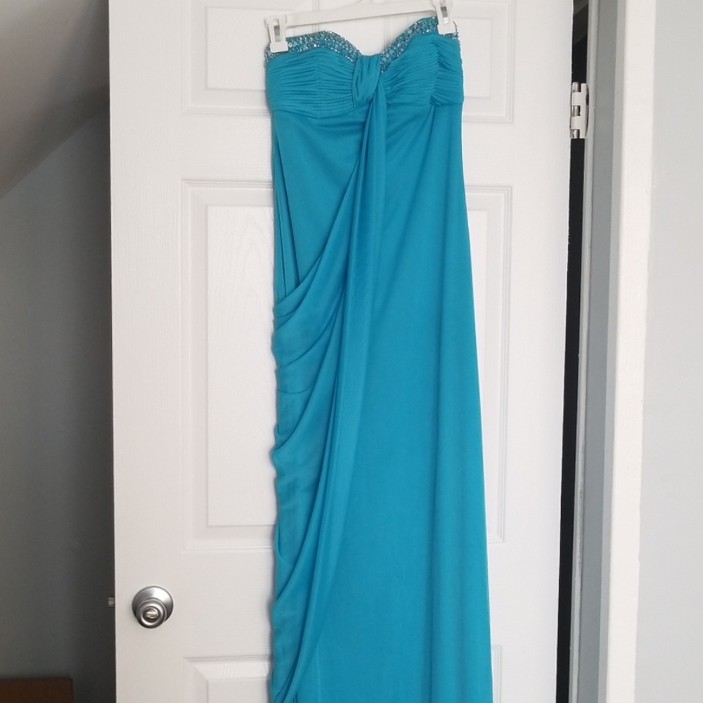 Turquoise One Shoulder Prom Dress